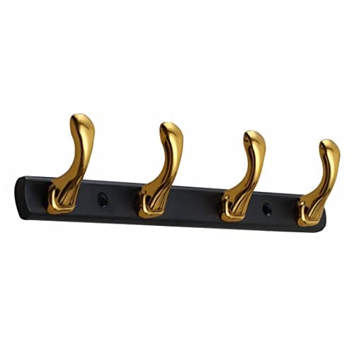 FERIO Zinc 4 Pin Cloth Hanger Door Wall Rail for Hanging Clothes, Bathroom Hooks, Bedroom Robe Hooks (Pack of 1, 4 Hook, Gold and Black)