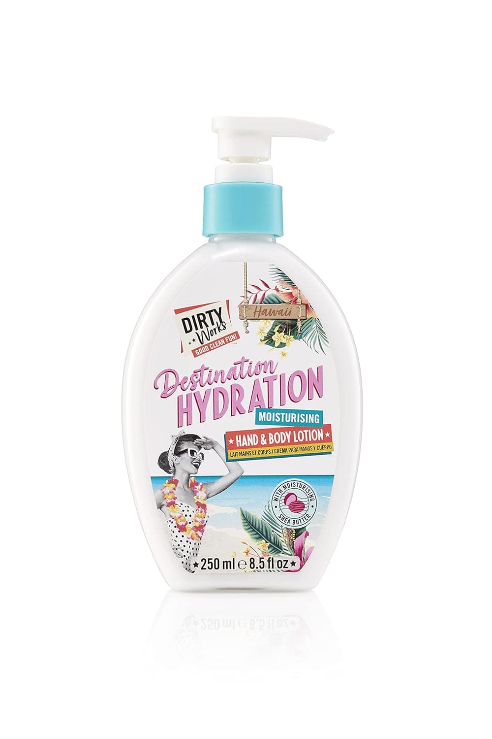 Dirty Works Destination Hydration Moisturising Hand Body Lotion Vegan Hand Cream 250ml Pump Dispenser
