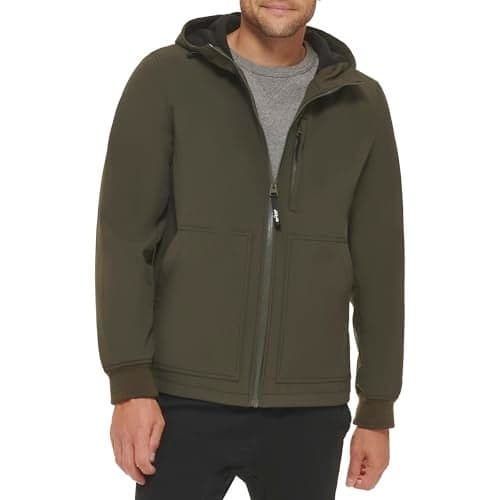 Levi's Men's Water-Resistant Softshell Active Hoodie, Olive Open Bottom, Large