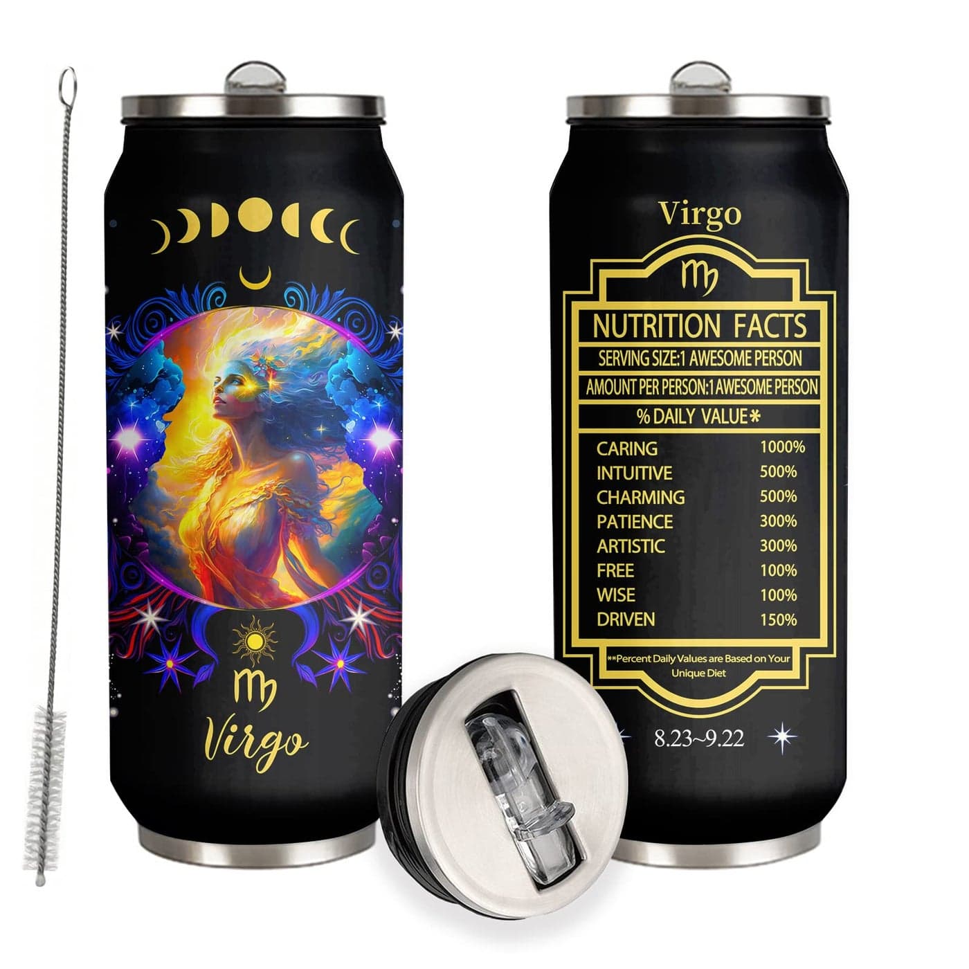 YOPIGOT Virgo Constellation Tumbler Zodiac Stainless Steel Cup for Men Women Astrology Fans Birthday Gift With Straw Lid 17 Oz Coffee Mug Car Cup