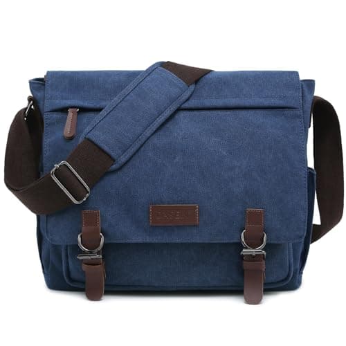 Dasein Large Vintage Canvas Messenger Shoulder Bag, Jean Blue, 15in Laptop