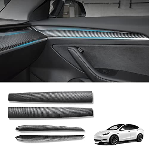 KKTR-CAR Dashboard Cover Wrap and Front Door Inner Armrest Panel Cover Trim Compatible with Tesla Model 3 2021-2023 Model y 2020-2025,NOT for Performance (Matte Carbon Fiber Pattern, 4pcs)