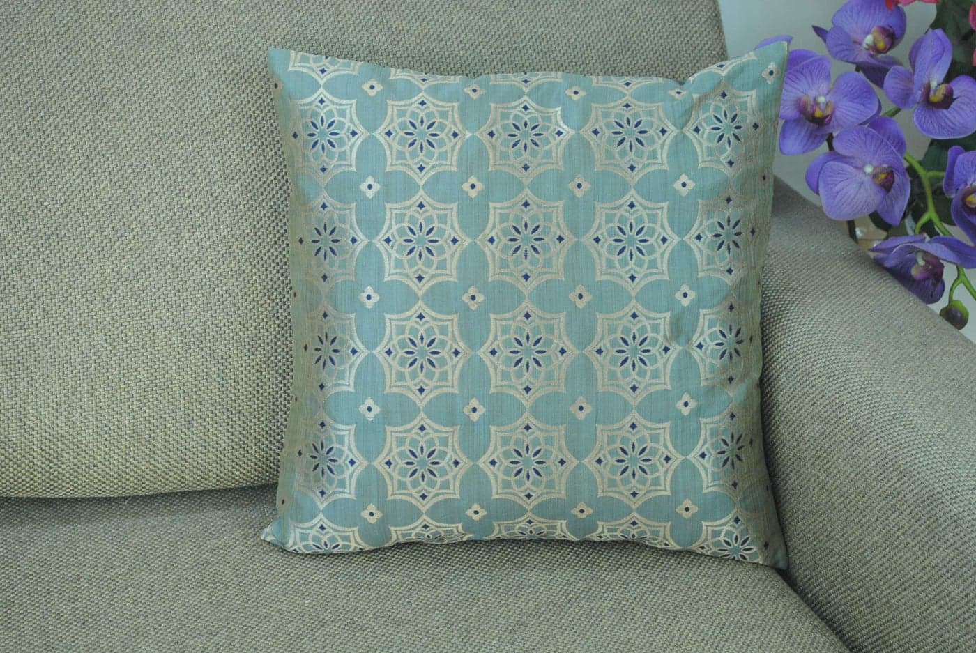Vireo- Dopian Silk- Gold Printed - Cushion Cover 16X16 inch-Set of 1.