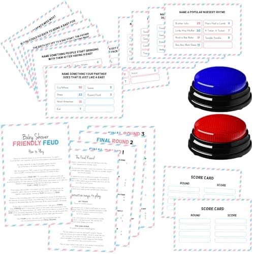 Humyoun Baby Shower Friendly Feud Game with 2 Answer Buzzers Feud Card for Family Game Night Fun Trivia Quiz for Party Office Class Groups Team Building