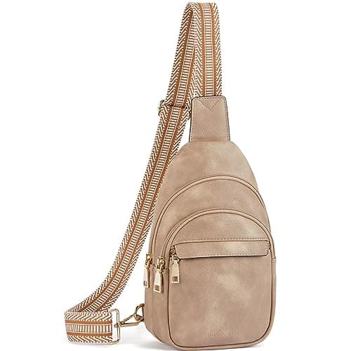 BOSTANTEN Small Sling Bag for Women Leather Crossbody Bags Fanny Pack Chest Bag for Travel, Light Brown