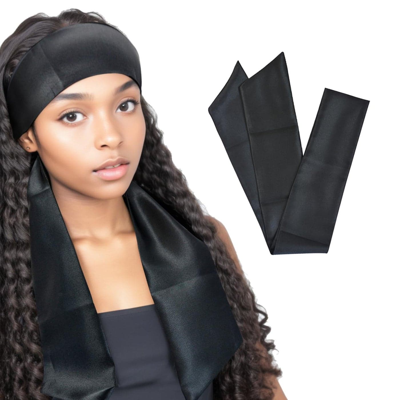 YANTAISIYU 1 Pc Satin Head Wrap Wig Grip Band Fashion Headbands for Laying Lace Frontal Wigs Satin Scarf for Yoga Makeup Facial Sport Black