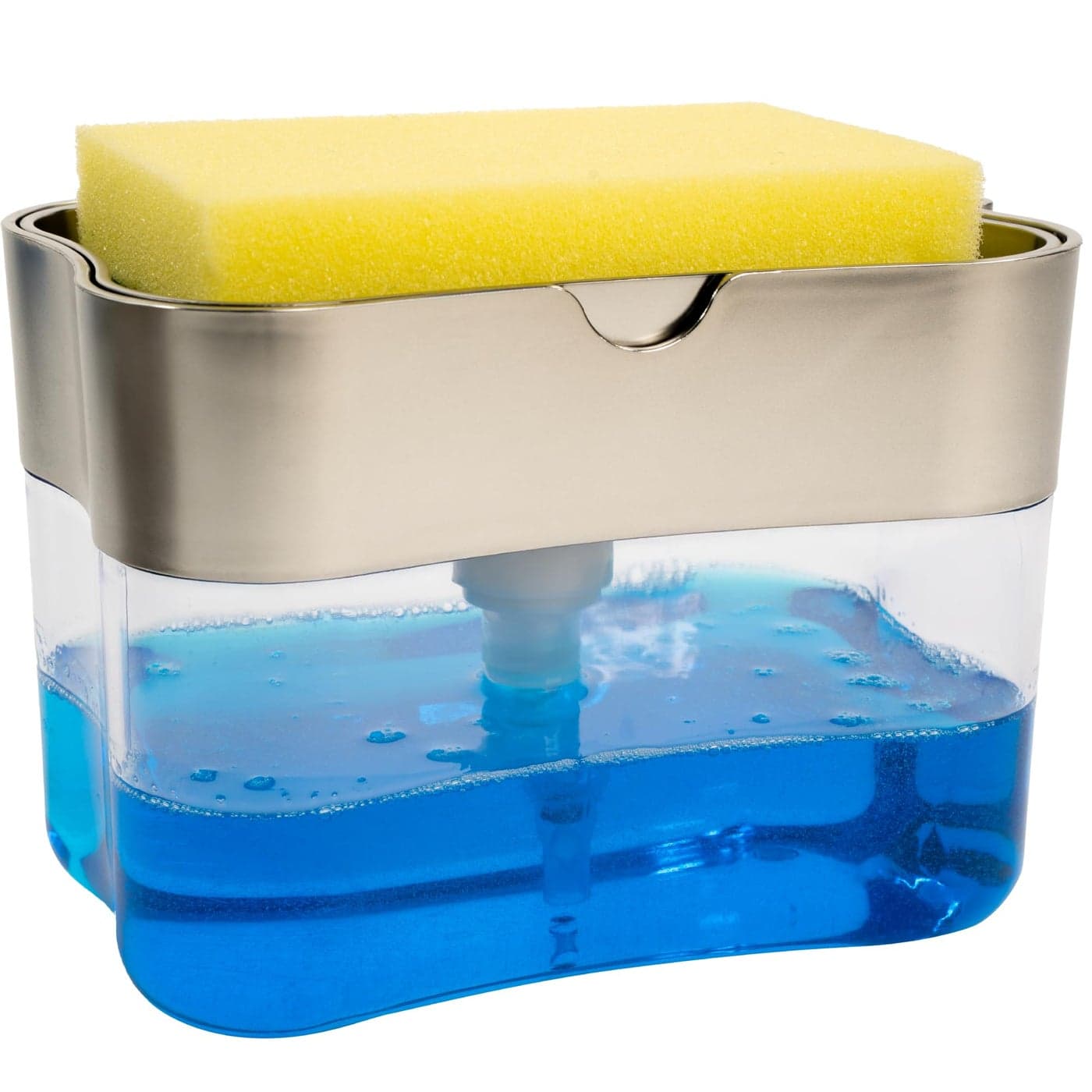 ST INC Dish Soap Dispenser and Sponge Holder for Kitchen Sink Sponge Included 13 Ounces Metallic Silver