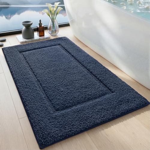 DEXI Bathroom Rugs 36x24, Washable Non Slip Bath Mat for Shower Floor, Absorbent Quick Dry Bathmat with Rubber Backing, Ultra Soft Plush Carpet for Tub, Navy