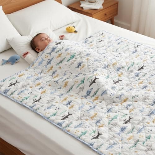 HOMEMONDE 100% Cotton Reversible Kids Blanket (0-5 Yrs) | Soft, Cozy & Warm | Triple Layer | Safe & Chemical-Free | All-Season Use | 54" x 84" (137 cm x 213 cm) - Baby Blue Hunter
