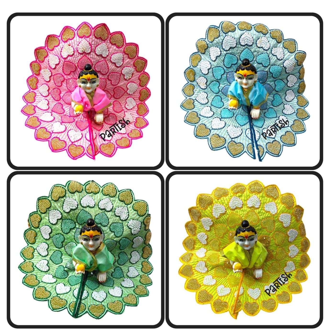 Partish Laddu Gopal Heavy Poshak Pack of 4 l Ladoo Gopal Dress l Bal Gopal l Kanha Ji Thakur Ji Heavy Dress Size 6 (Pack of 4, Size 6)
