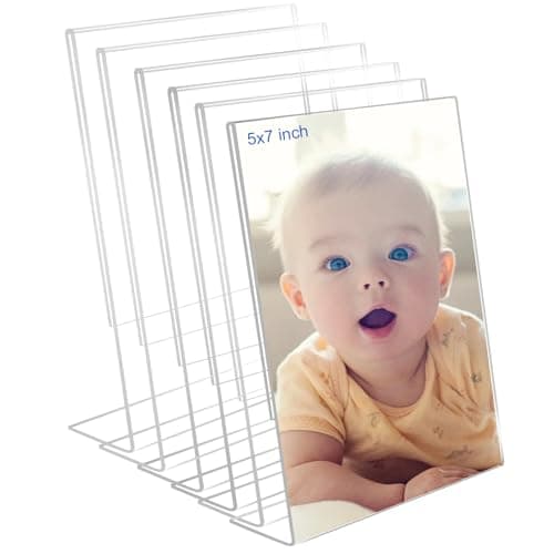 Bolidery 5x7 Acrylic Picture Frames, Set Of 6 Clear Acrylic Frameless Gift for Desktop Display, Vertical Standing Picture or Display Sign Holder with Inserts for Home Office