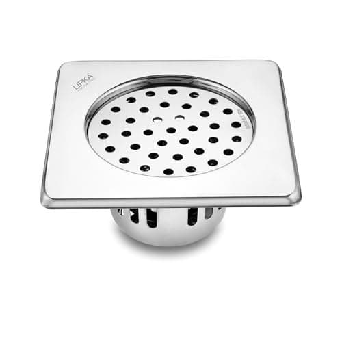 LIPKA Square Floor Drain with Cockroach Trap | 6 x 6 Inches Floor Drainer | 304-Grade Stainless Steel Floor Trap | Glossy Finish Drain Jali