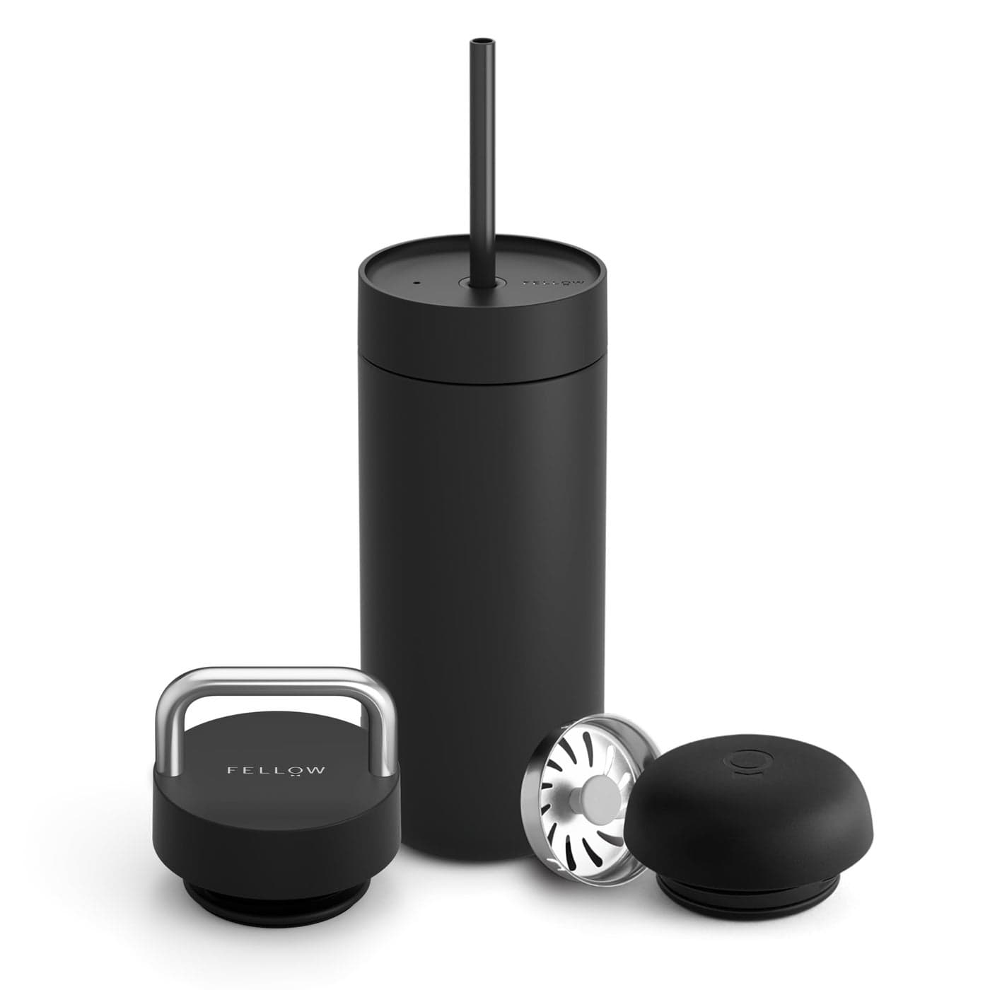 Fellow 16 oz Carter Bundle 3 in 1 Travel Mug with Carry Handle Move Cold Lids with Straw ToGo Coffee Tumbler Ceramic Interior VacuumInsulated Stainless Steel Coffee CupsMatte Black