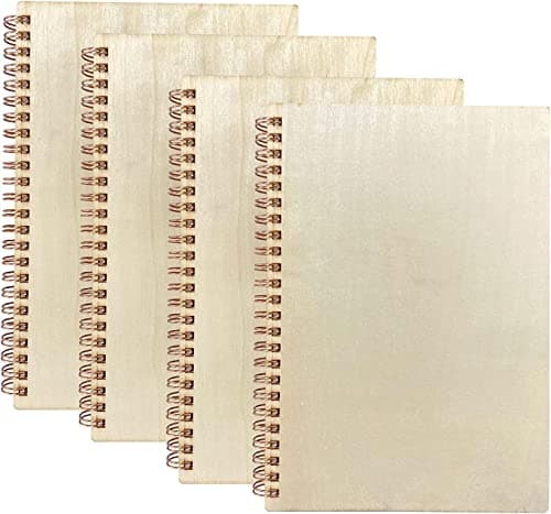 Cregugua 4 Pieces B6 Wooden Cover Sketchbook 80 blank Pages Jounal Notebook 7 x 5 In Blank Spiral Notebook for Crafts
