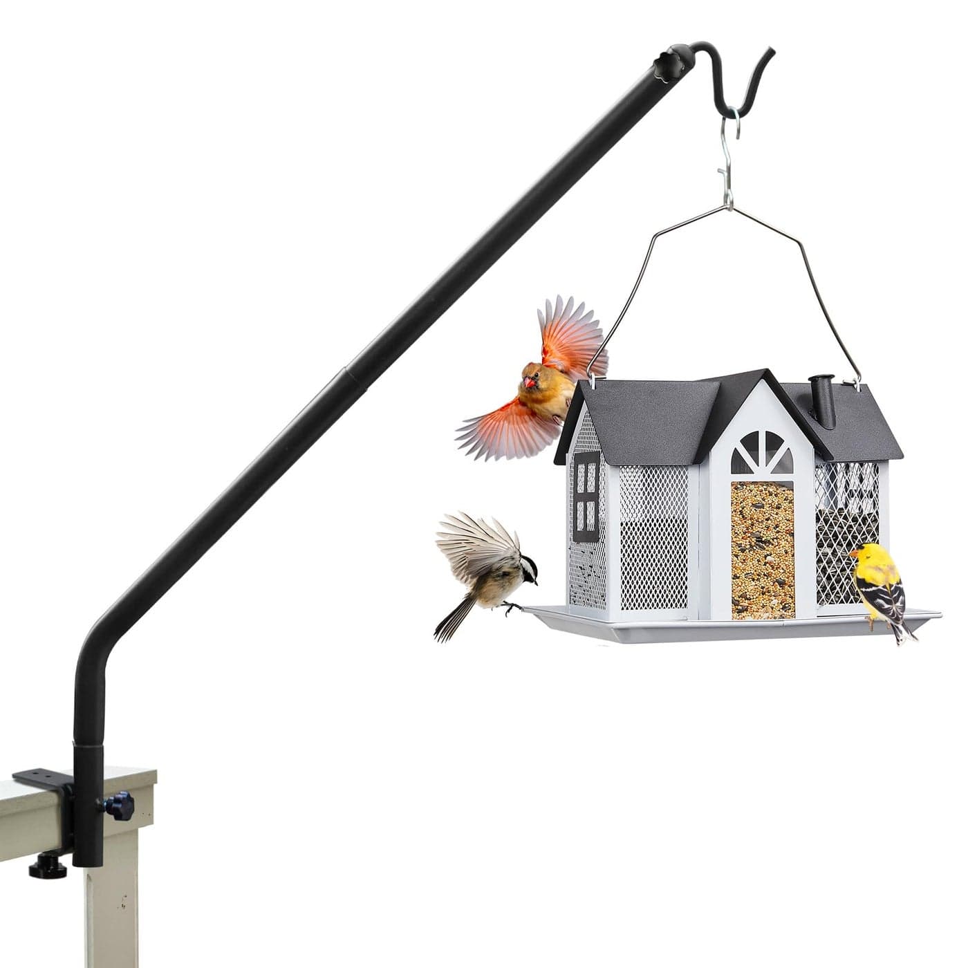 Kingsyard 2 Pack Heavy Duty Deck Hook 2739 Adjustable Metal Deck Railing Hooks for Hanging Bird Feeders Planters Suet Baskets Lanterns Wind Chimes Clamp Mounted