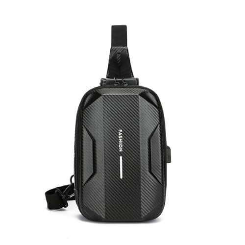 JVCV® Waterproof Slim Crossbody Sling Bag with Carbon Fiber Texture – Unisex Chest Backpack & Shoulder Bag for Men & Women | Anti-Theft Hard Shell Travel Handbag (Carbon Black)