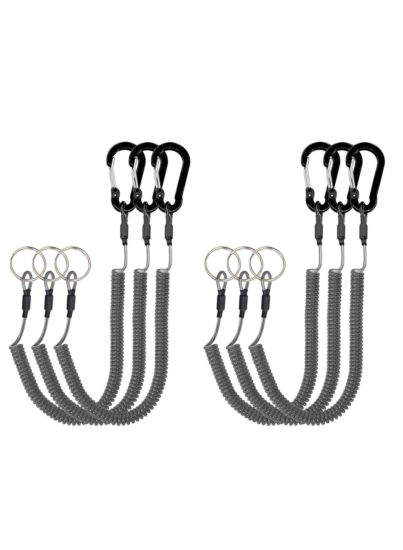 6 Pack Retractable Safety Coiled Lanyard with Aluminium Alloy Carabiner Clip for Securing Pliers Lip Grips Boating