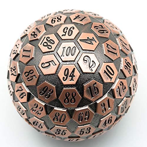 Cusdie D100 DND Metal Dice 100 Sided Giant Metal Dice Single D100 with Gift Box for RPGs Ancient Copper