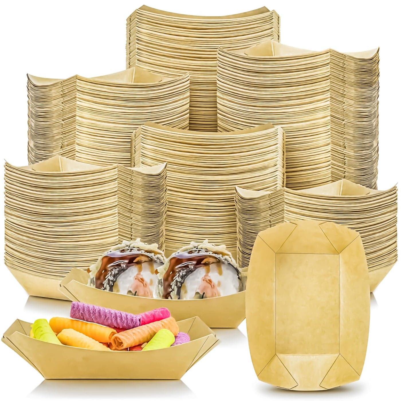 MotBach 400 Pack 14Lb Paper Food Boat Trays Disposable Small Paper Boats Plates Containers 025Lb Mini Kraft Food Serving Boat Tray Baskets for Snack Fries Dessert Popcorn Sauce BBQ Tacos Nacho