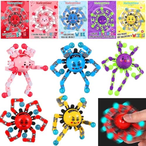 ShinyRelief 25 Pcs Valentines Day Gifts for Kids Valentine Cards with Finger Fidget Toy Glow in The Dark DIY Stress Relief Hand Fingertip Toy for Boys Girls School Game Prizes Exchange Party Favor