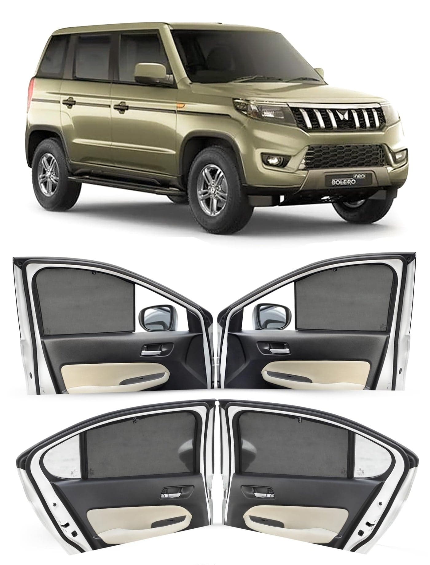 Autofact Car Sunshades for Mahindra Bolero Neo (2021 to 2025), UV Protection, Useful Car Accessories, Custom fit Sun Shades for Side Windows, Set of 6