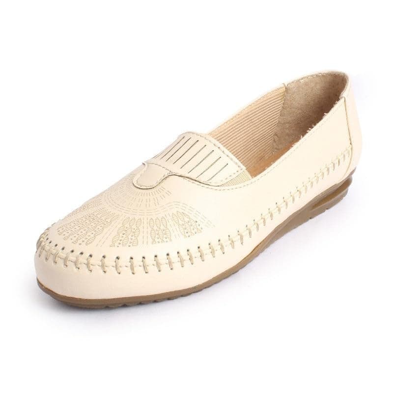 XE Looks Women's Cream Laser Cut Floral Slip-On Loafers | Attractive, Stylish and Comfortable | Soft Faux Leather with Elastic Band for Easy Wear Loafers For Girls & Women, 9 UK