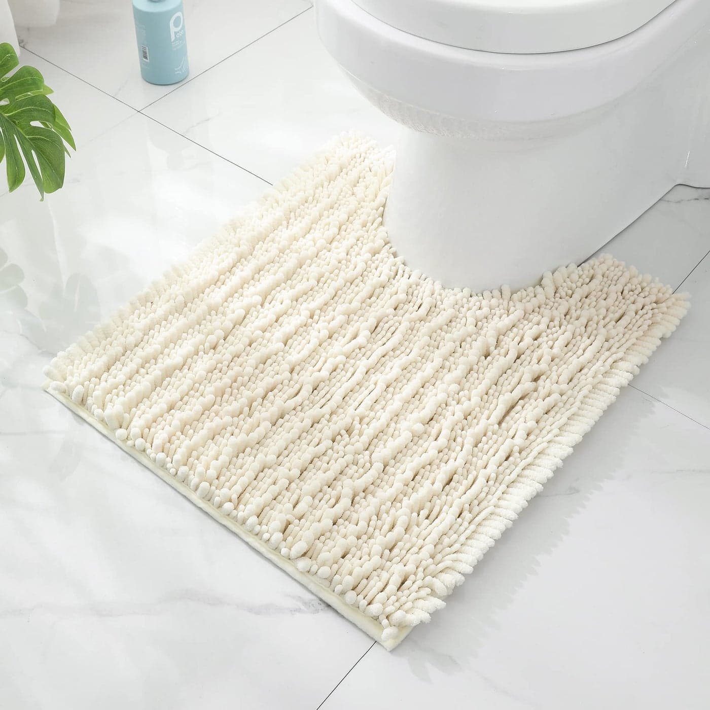 FLOLEOPA Luxury Shaggy Toilet Bath Mat UShaped Contour Rugs for Bathroom Soft Comfortable Toilet Floor Mat 24 X 20 Inches Super Absorbent Water NonSlip MachineWashable Cream