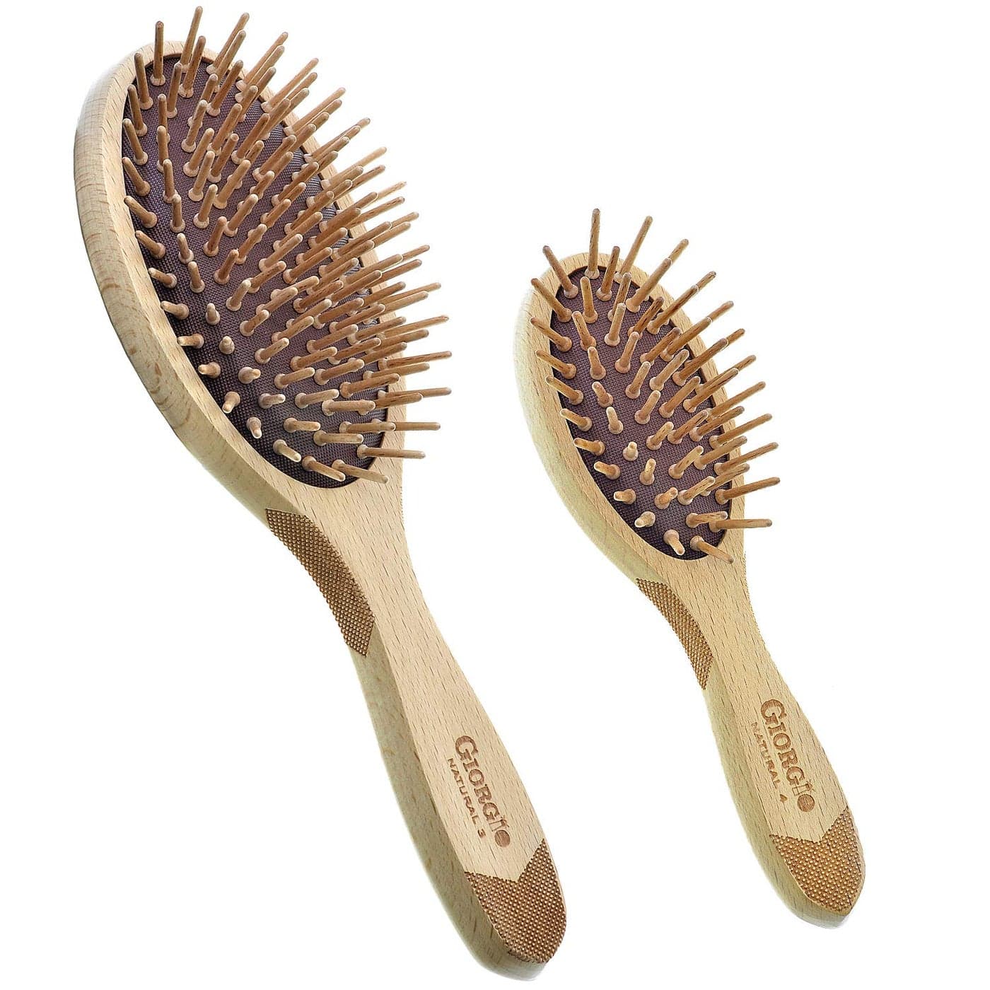 Giorgio Eco Friendly Wooden Bristle Hairbrush Set Detangling Brush and Hair Growth Brush for Thick or Long Hair Paddle Hair Brush with Anti Static Beechwood and Silicone Massage Cushion