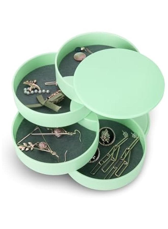 Jewelry Organizer, Small Jewelry Storage Box Earring Holder for Women, 4-Layer Rotating Travel Jewelry Tray Case with Lid for Bracelets Rings Bracelets