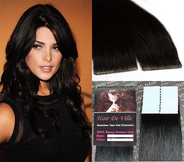 20 Pcs X 18 Tape In PU Machine Injected Invisible Seamless Remy Human Hair Extensions 1 Black