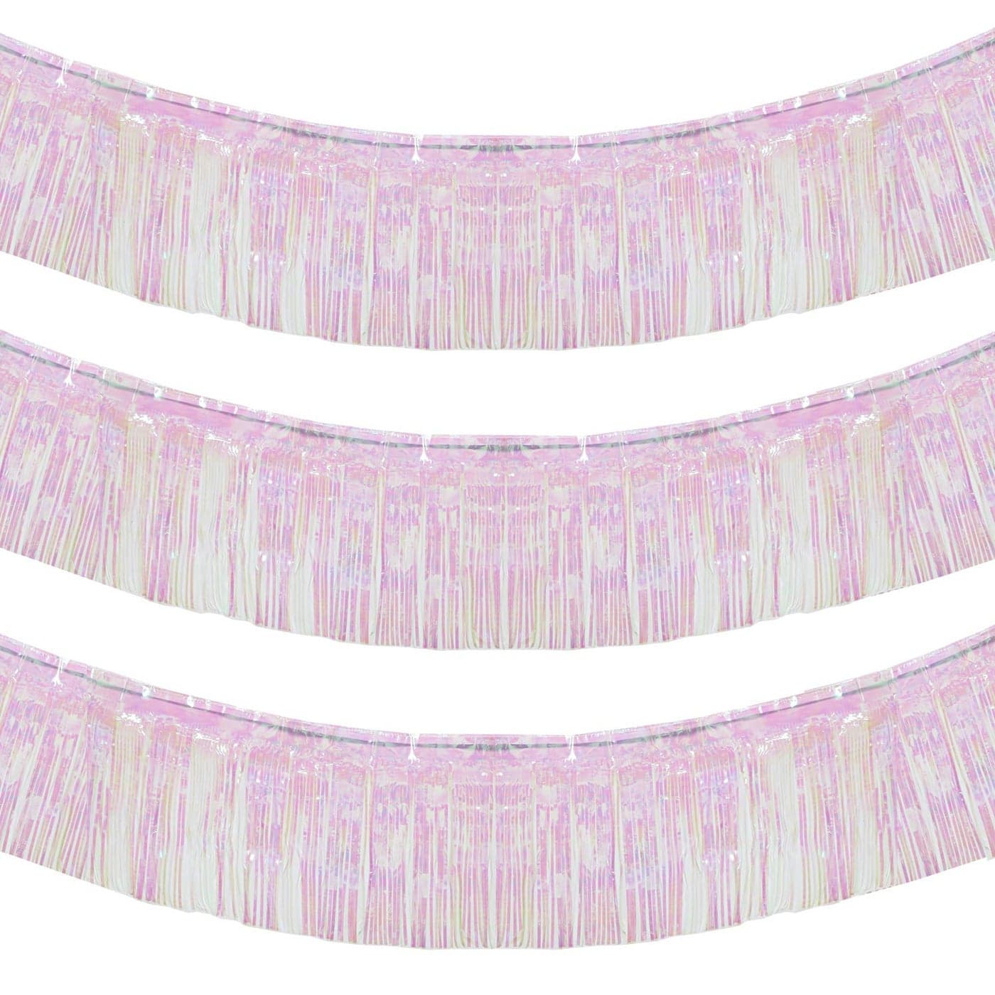 Blukey 10 Feet by 15 Inch Iridescent White Foil Fringe Garland Pack of 3 Metallic Tinsel Banner Ideal for Parade Floats Bridal Shower Wedding Birthday Christmas Wall Hanging Drapes 3