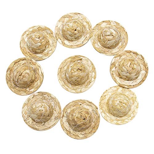 AUEAR Straw Hat Miniature Knitting Hat Mini Straw Hat for DIY Craft Decoration Accessories 21 Inch Set of 9