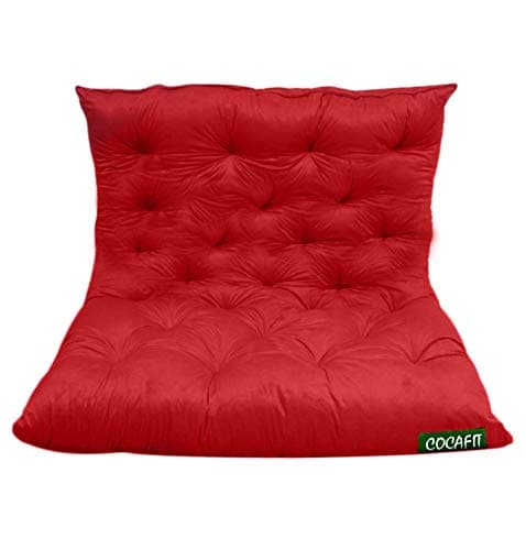 coca industries NEXTGO Tufted 3 Seater Floor Sofa Garden Balcony Outdoor Patio Shoe Bench Sitting Low Back Cushion Ruby red Size L 122 X W 98 X H 10 CM