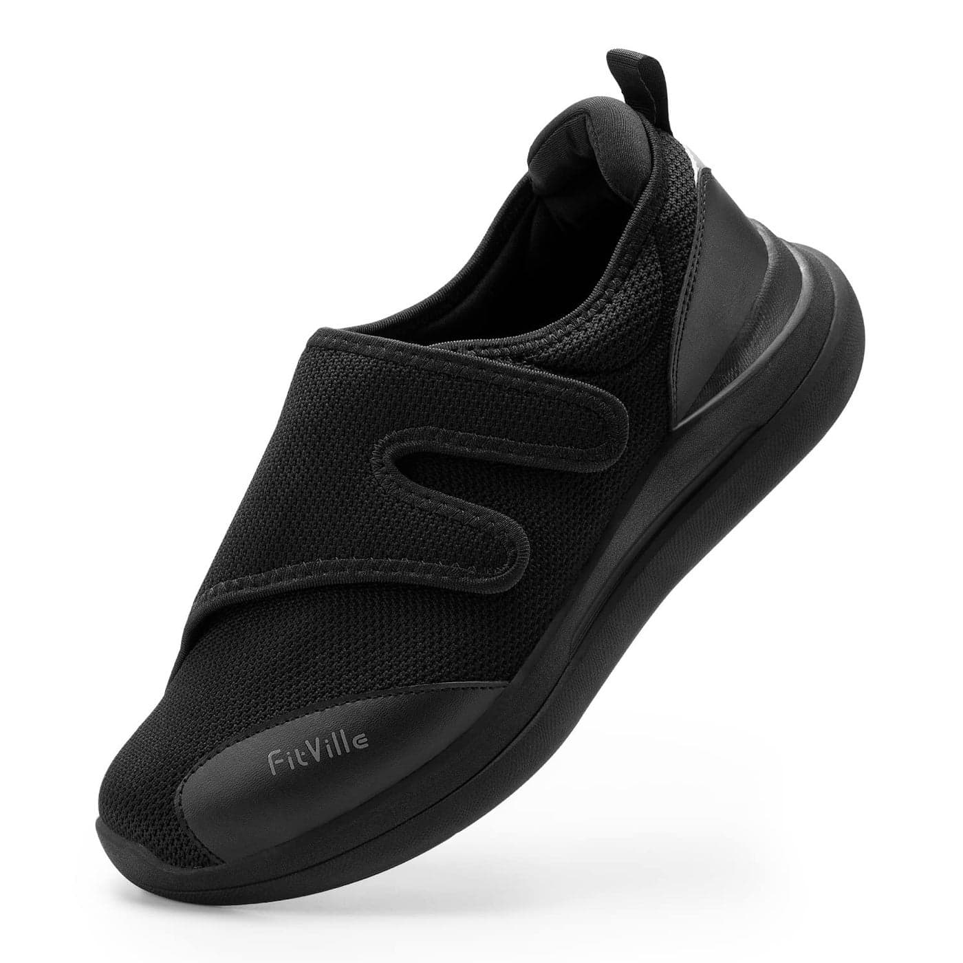 FitVille Diabetic Shoes for Men Extra Wide Width Orthopedic Slip-on Shoes Adjustable Closure Walking Sneakers with Arch Support Cushioning Therapeutic for Swollen Feet (9.5 Wide, Black)