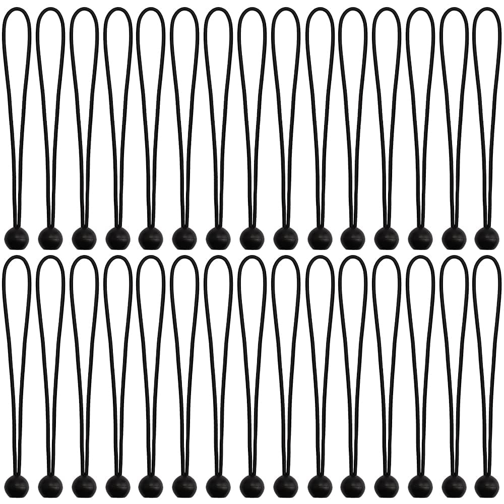 AOPRIE 30 Pcs Bungee Cords with Balls 11 inch Black Ball Bungees Heavy Duty Tarp Bungee Cords Trap Weather Resistant Tie Down Strap for Camping Tents Cargo Holding Wire and Hoses