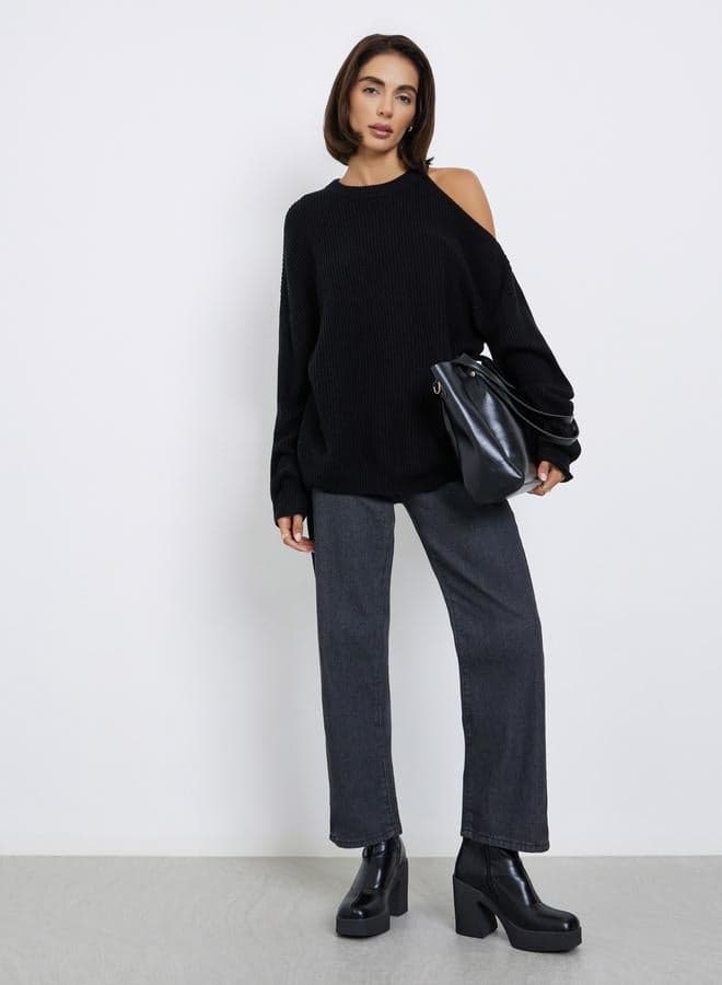Black Cold Shoulder Knit Sweater