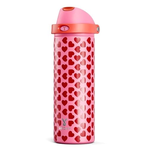 24 oz Valentine's Day Water Bottle: Meoky Stainless Steel Heart Water Bottle with 2-in-1 Straw and Spout Lid - Leak Proof, Fits in Car Cup Holder, Valentines Day for Her Women Wife Girls, Lovie