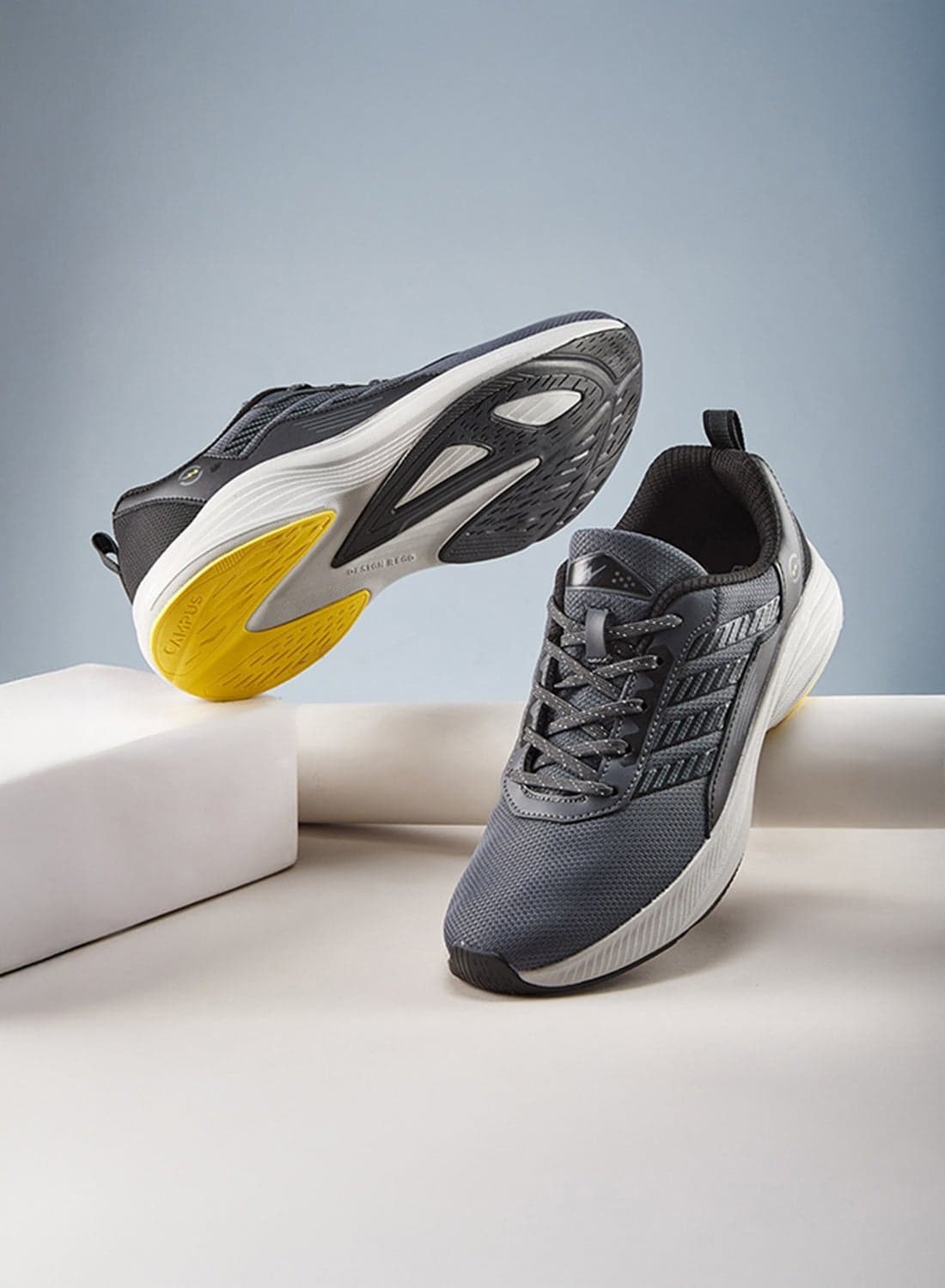 Men’s Grey Sneakers – Sleek Line Pattern Design with Modern Sporty Aesthetic