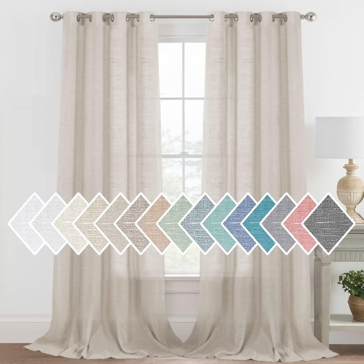 HVERSAILTEX Linen Curtains Sliding Door Semi Sheer Curtain Panels American Country Style Linen Drapes for Patio DoorFrench DoorLiving Room Privacy Protection 52 W x 95 L 1 Pair