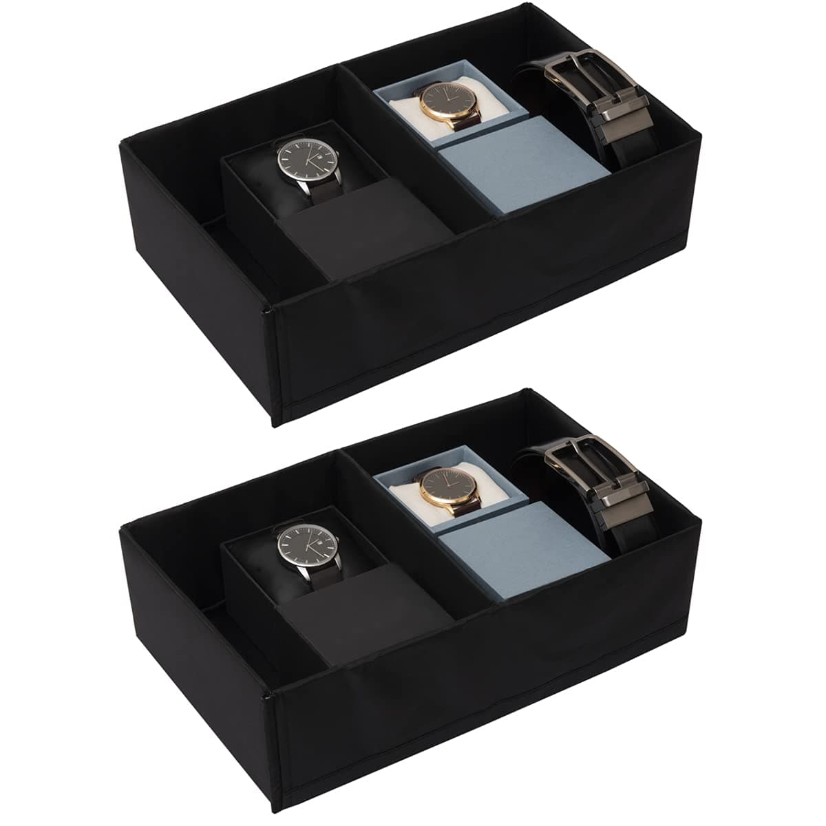 HomeStrap Multipurpose Foldable Premium Storage Box/Drawer Organizer With 2 Compartments (Black)|(Pack of 2)