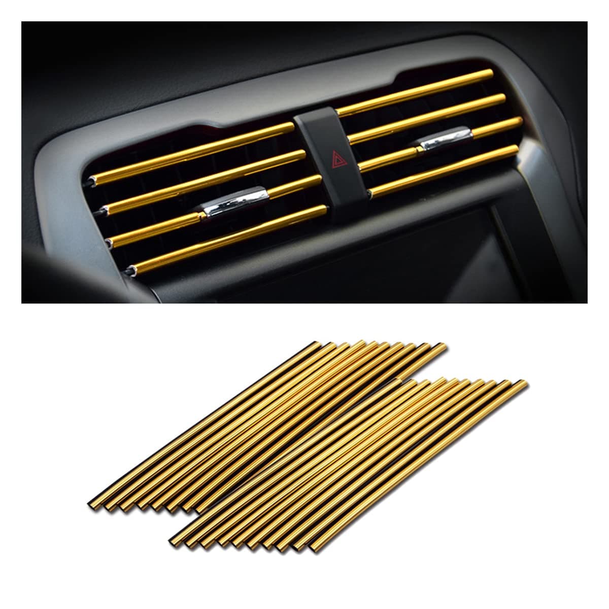 20 Pieces Car Air Conditioner Decoration Strip for Vent Outlet Universal Waterproof Bendable Air Vent Outlet Trim Decoration Suitable for Most Air Vent Outlet Car Interior Accessories Gold