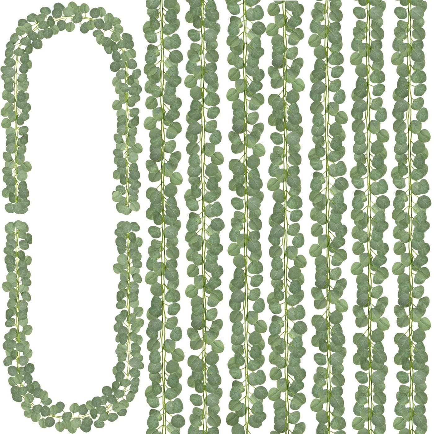 CQURE 16Pcs Eucalyptus GarlandArtificial Eucalyptus Leaves Table Greenery Garland Wreath Vines for Wedding Party Table Fireplace Bedroom Wall Room Decor