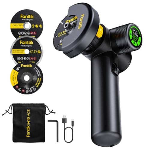 Fanttik M10 ACE Cordless Angle Grinder Brushless, Compact Cut Off Tool with LED Display, 3 Variable Modes, Double Security, Type-C Fast Charging, 10000RPM Mini Cutter with 4 Blades