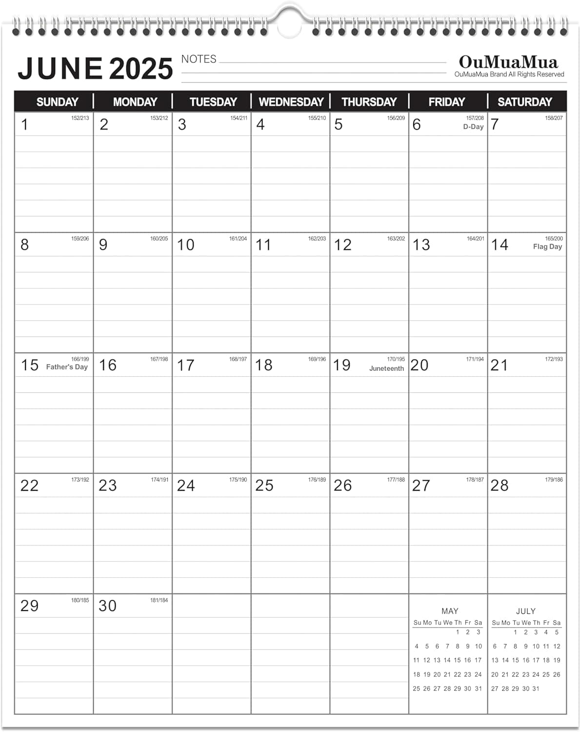 OuMuaMua Wall Calendar 2025 115 X 14 19Month Vertical Wall Calendar 202526 Runs From 2025 Jun 2026 Dec with Thick Paper Spiral Bound For School Home Office Organizing
