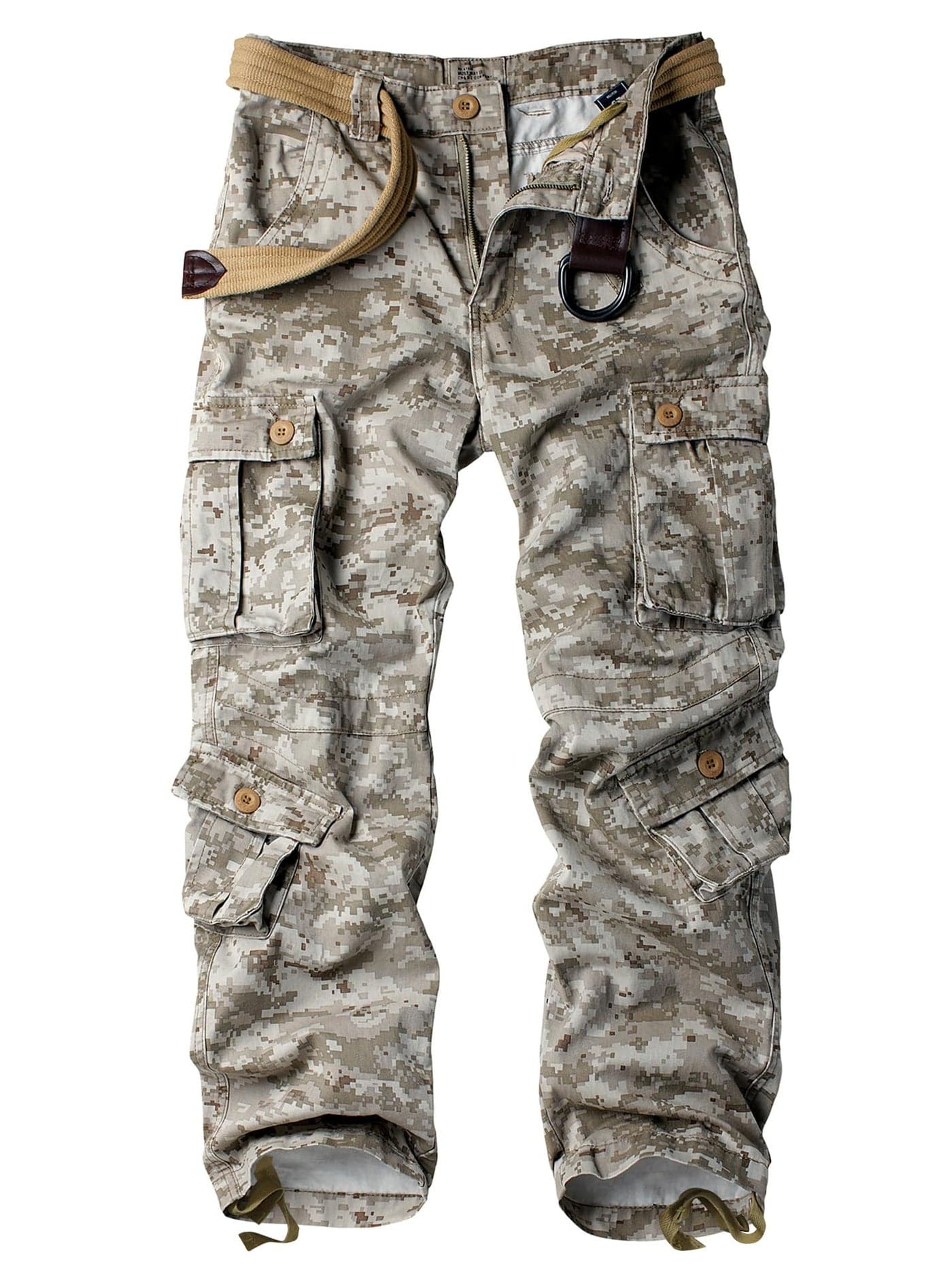 AKARMY Mens Casual Cargo Pants Military Army Camo Pants Combat Work Pants with 8 Pockets Desert Camo 29