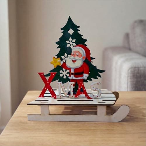 CraftVatika Xmas Wooden Sledge Table Decor with Santa & Xmas Tree, Christmas Decoration Items for Home & Office, Christmas Gifts for Kids, Men, Women, Office Desk Tabletop Items, Table Decor
