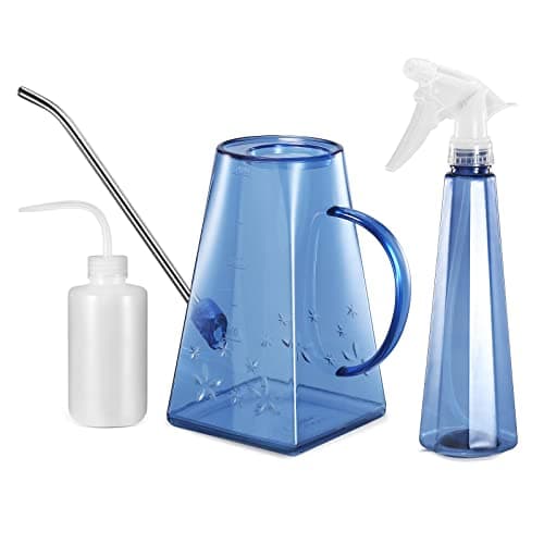 Goowin Watering Can Indoor Plants 47 oz Long Spout House Plant Flower Watering Can Creative Wide Opening Plastic Watering Can with 16 oz Spray Bottle 85 oz Squeeze Bottle Blue