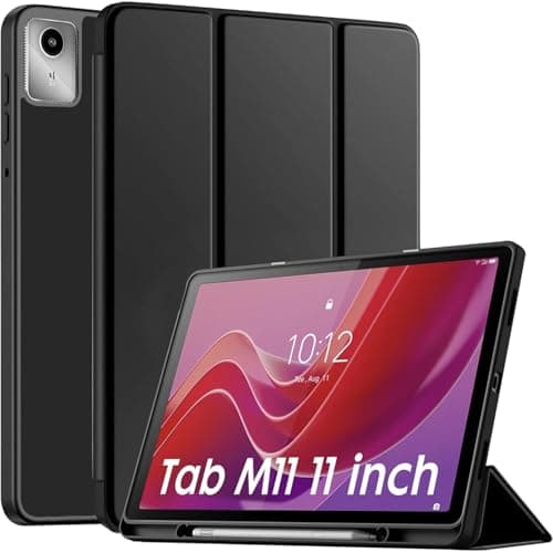 Printme Smart Case for Lenovo Tab M11/Tab K11 LTE 11" 2024 TB330FU with Pen Holder, Slim Stand Trifold Hard Shell Protective Tablet Cover, Support Auto Wake/Sleep (Black)
