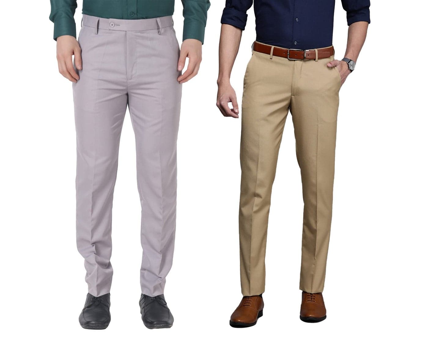 MALENO Men's Slim Fit Cotton Blend Formal Trouser (ML104_Lightgrey_Khakhi_32)