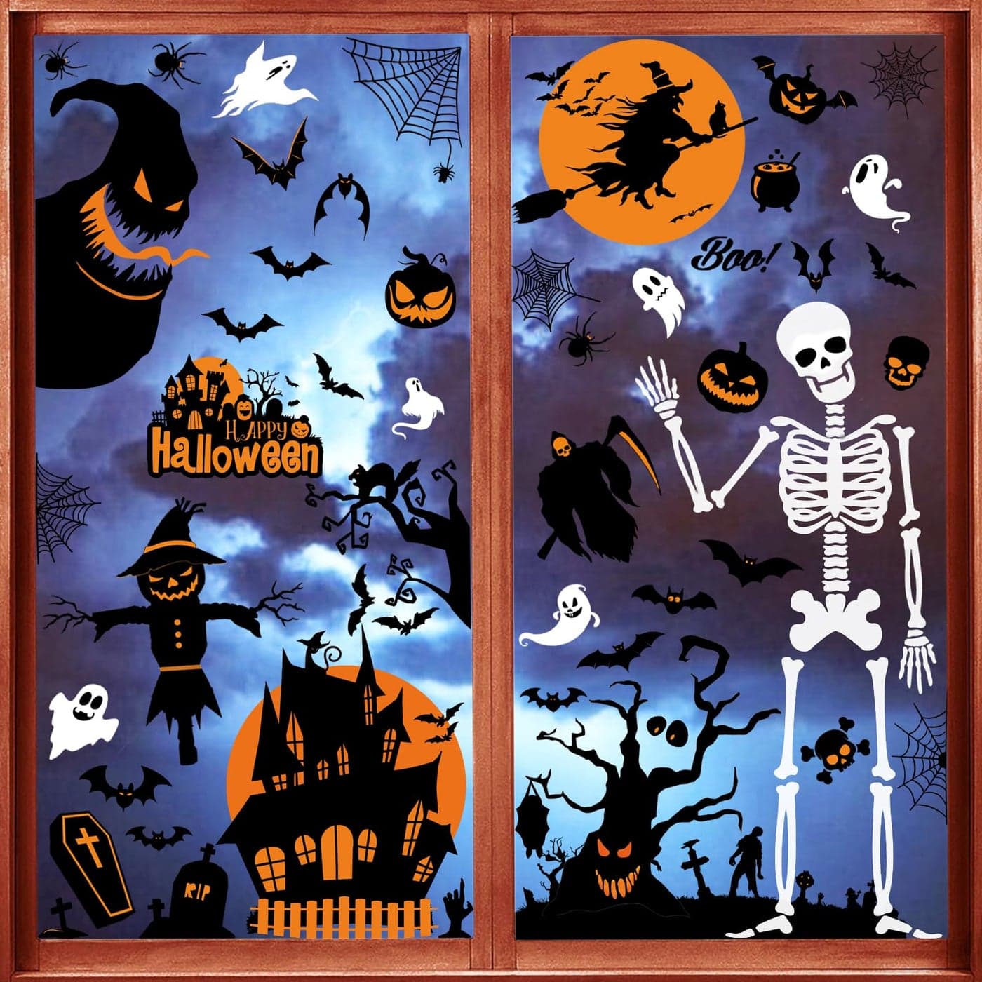 NEWMIAO Halloween Window Clings 9 Sheets Halloween Window Decal Stickers for Party Decorations Removable Hallowmas Stickers for Glass Indoor and Outdoor Home Decor Party Supplies